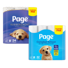 Page compleet schoon
toiletpapier pak à 32 rollen
of kussenzacht
pak à 24 rollen
